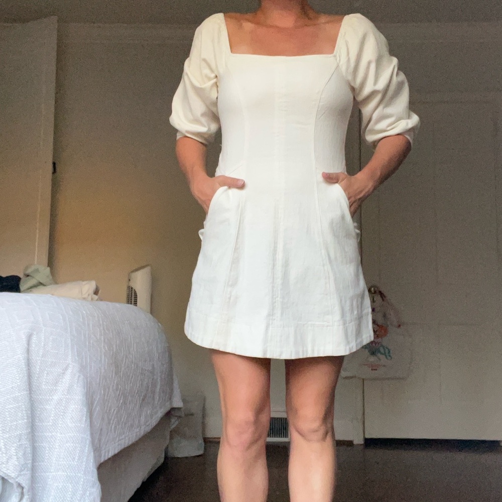 ASTR Mini Denim White Dress